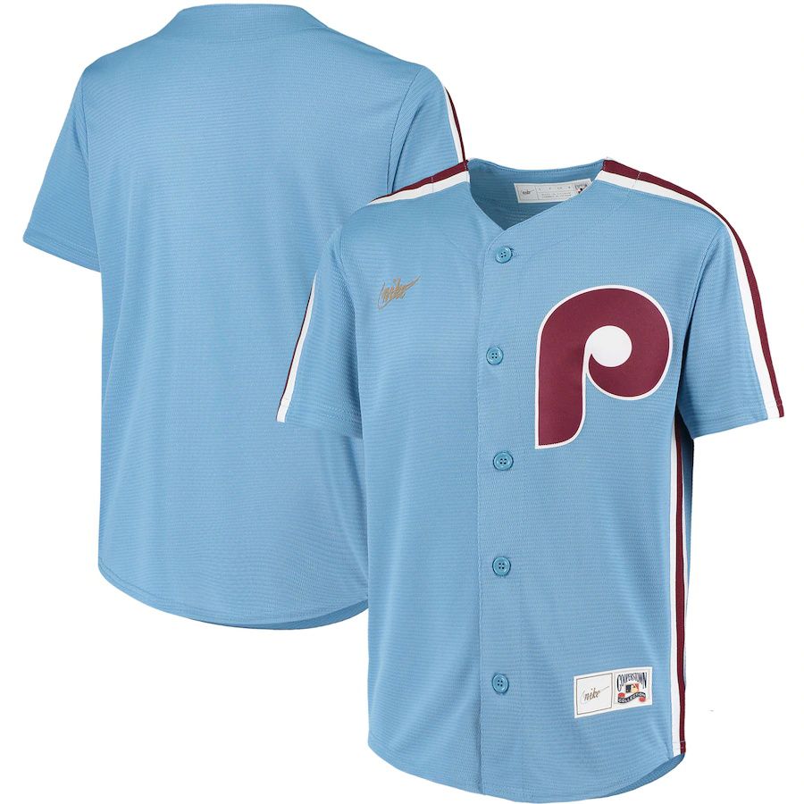 Youth Philadelphia Phillies Nike Light Blue Road Cooperstown Collection Team MLB Jerseys